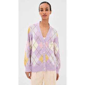 NEW &DAUGHTER argyle grand dad cardigan in lilac/white
